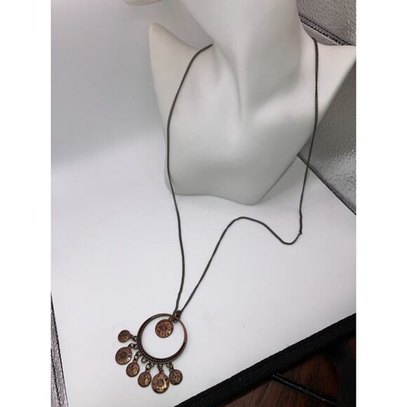 Bronze Boho Hammered Dangle Circle Round Long 34.75 Chain Necklace! - Picture 8 of 9